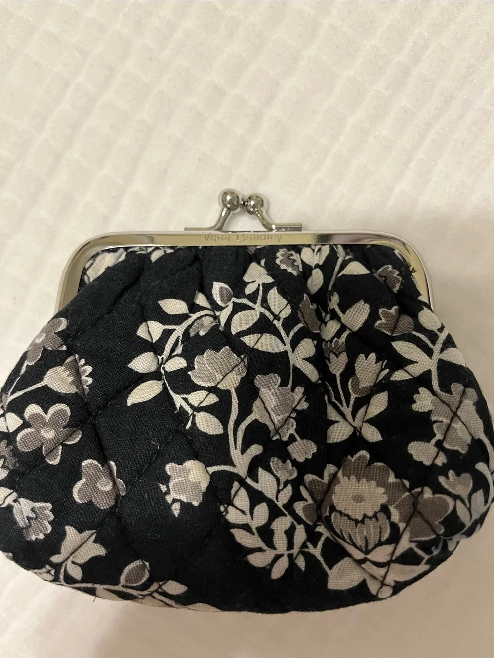Vera Bradley Quilted Floral Kiss-Lock Coin Purse - Black, white & Grey - Picture 2 of 6